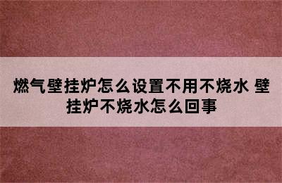 燃气壁挂炉怎么设置不用不烧水 壁挂炉不烧水怎么回事